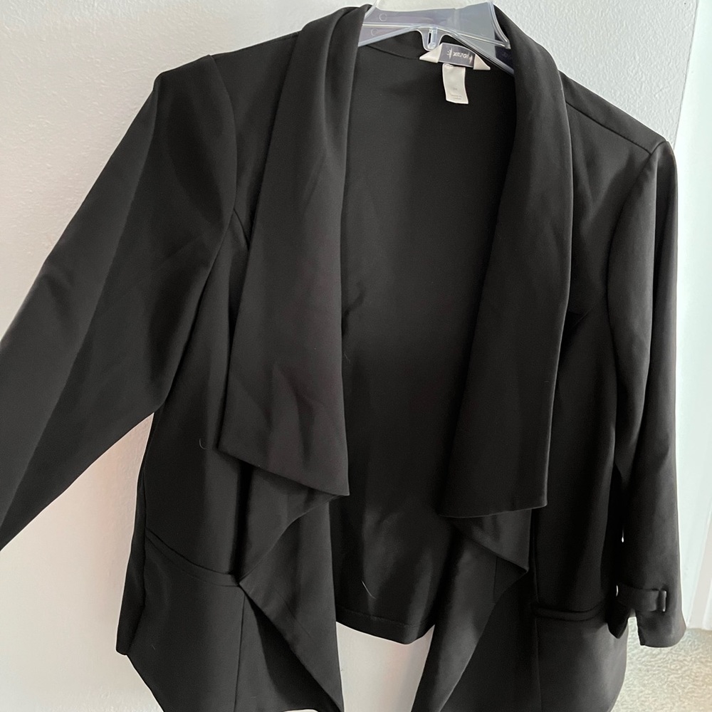 Christopher & Banks Black Draped Open-Front Blazer Jacket